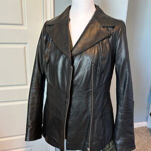 Torrini Women's Black Leather Grunge Moto Jacket S